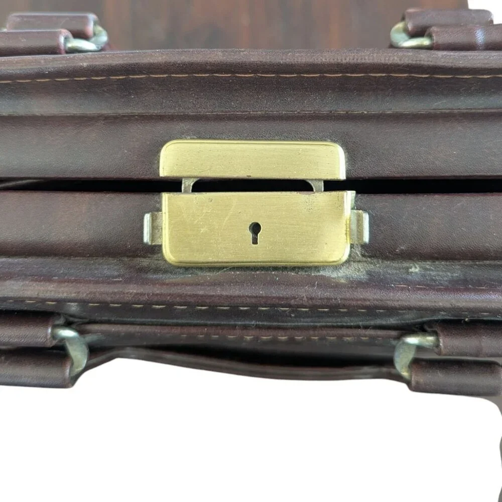 Vintage 1970's Expandable Accordian Faux Leather Briefcase